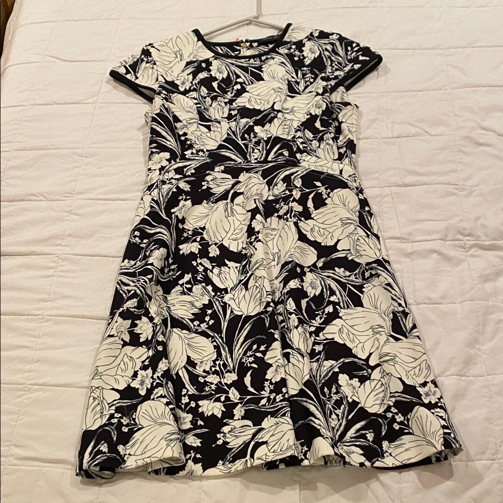 Ivanka Trump Black and White Floral Midi Dress